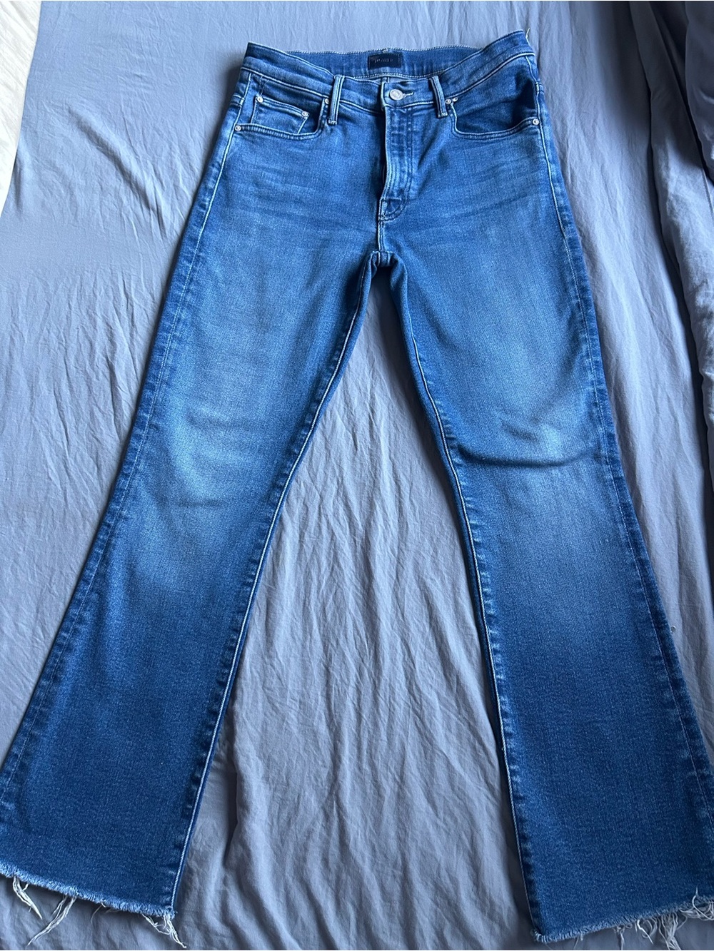 MOTHER Blue Flare Jeans with Raw Hem- Insider Fray - pre-loved